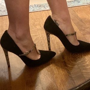 Coach Black Suede and Snake Print Heels